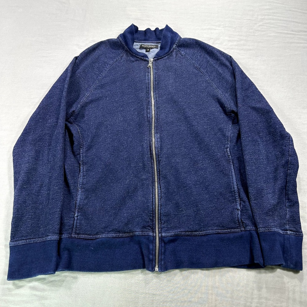 Banana Republic Jacket Mens Medium Blue Bomber Full Zip Cotton Preppy Sweater